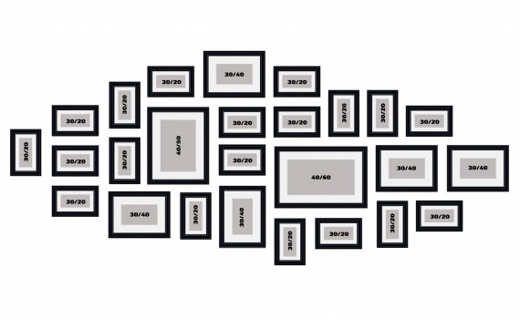 קיר משפחה דגם 108 - סט מדהים של 26 תמונות ממוסגרות בסגנון קלאסי