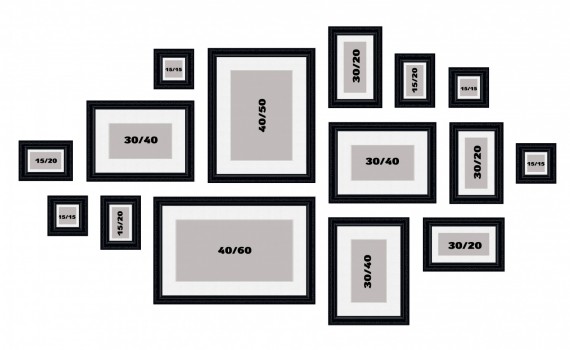 קיר משפחה דגם 105 - סט מדהים של 15 תמונות ממוסגרות בסגנון קלאסי