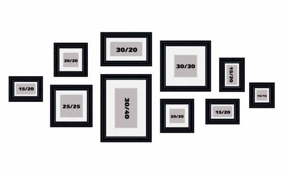 קיר משפחה דגם 104 - סט מדהים של 10 תמונות ממוסגרות בסגנון קלאסי