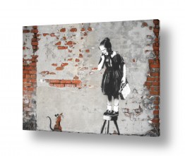 גרפיטי Banksy graffiti | Girl Scared Rat Mouse