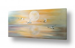 עופות מים עגורים | נוף עם ארבעה עגורים