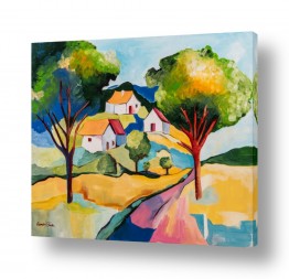 ציורי נוף על קנבס שבילים | נוף כפרי בכתמים