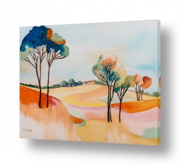 ציורים דיאנה שדה | נוף גבעות ובתים