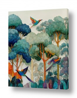 תמונות של בינה מלאכותית תמונות בעלי חיים עם בינה מלאכותית | ציפורים בין העצים