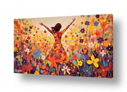 תמונות לפי נושאים אופטימי | אשה בשדה פרחים צבעוני