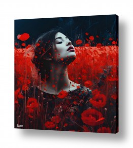 פרחים פרגים | אשה בשדה פרגים אדומים