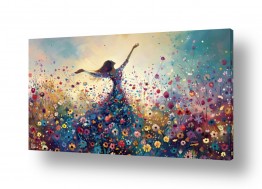 תמונות לסלון תמונות צבעוניות לסלון | אישה בשדה פרחים
