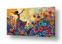 תמונות לסלון תמונות צבעוניות לסלון | אשה בשדה פרחים קסום