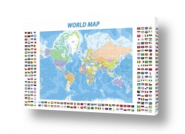 נושאים מפת העולם לקיר | מפת עולם עם דגלים וכותרת