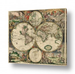 נושאים מפת העולם לקיר | מפת עולם עתיקה משנת 1689