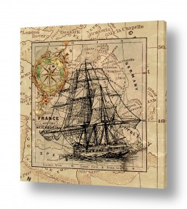 וינטג' ורטרו מפות עתיקות | סירת מפרש עתיקה