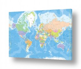 נושאים מפת העולם לקיר | מפת העולם בעברית - מדינית