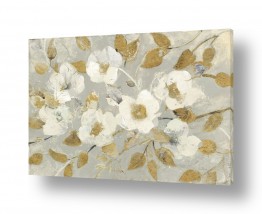 עץ שלכת | פרחים בלבן אפור וזהב