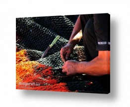 טבע דומם מעגן הדייג קישון | תיקון רשתות