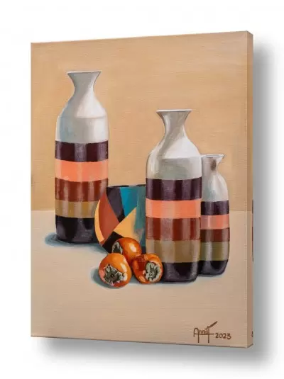 מדבקות קיר מדבקות קיר לסלון | Persimmons and vases