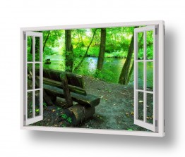 תמונות לחדר שינה חלונות מדומים לחדר שינה | ספסל על שפת הנהר