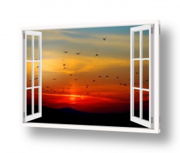 תמונות לחדר שינה חלונות מדומים לחדר שינה | שקיעה בחלון