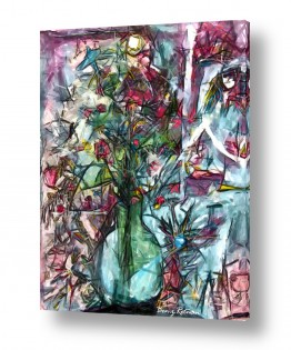 תמונות לסלון תמונות גיאומטריות לסלון | פרחים באגרטל זכוכית