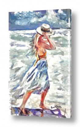 ציורים בן רוטמן | ליידי צועדת בחוף הים