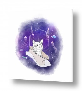 ציורים ציורים מיסטיים | חתול אסטרונאוט