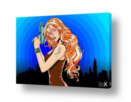 ציורים ציור קומיקס | Gun girl blue orange