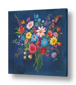 פרחים גבעולים | פרחי בר על רקע כחול