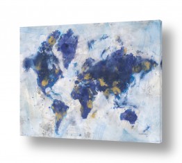 ציורי אבסטרקט מפות מופשטות | מפת עולם מופשטת בכחול