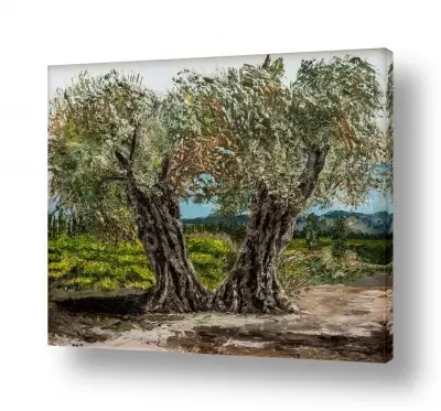 תמונות נוף לסלון תמונות עלים לסלון | עץ כפול עם לב של זהב