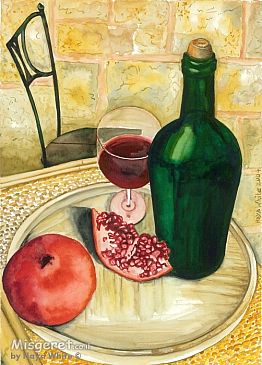 רימונים וכוס יין