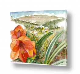 ציורי פרחים ועצים פרחים | פרח אמרילוס ונוף