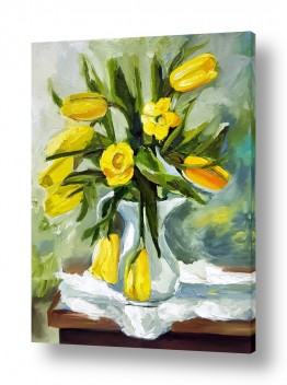 טבע דומם אגרטל פרחים | פרחים בצהוב