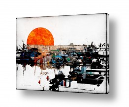 ציורים ציורים מים וים | סירות בנמל יפו