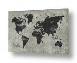 ציורי אבסטרקט מפות מופשטות | מפת יבשות העולם בשחור לבן