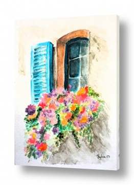 סגנונות צבעי מים | פרחים בחלון