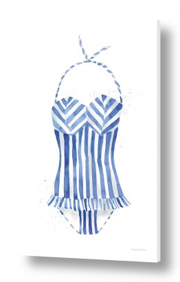 ציורים Mercedes Lopez Charro | בגד ים וינט'ג כחול לבן