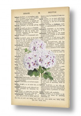 וינטג' ורטרו פרחים בסגנון רטרו | זר לבן סגול רטרו על טקסט
