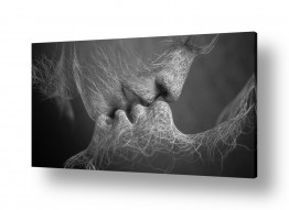 תמונות לפי נושאים נשיקות | זוג אוהבים מופשט בשחור לבן