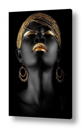 ציורים Artpicked  | שלשיית אפריקאיות בשחור וזהב I