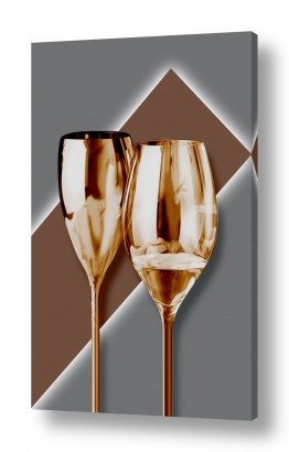 קולקציות תמונות קנבס זכוכית מודרניות | כוסות בזהב מודרני III