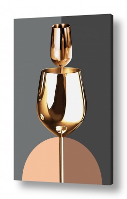 קולקציות תמונות קנבס זכוכית מודרניות | כוסות בזהב מודרני II