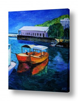 ציורים שמואל מושניק | סירות בטבריה