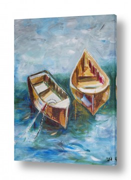נושאים ציורי נוף על קנבס | סירות הדיג בים הכחול