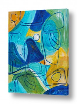 נושאים ציורי נוף על קנבס | מופשט בכחול וצהוב