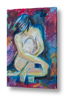 ציורים רחל אלון | אשה בכחול