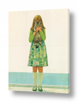 ציורים ציורים למכירה | ילדה וחתול