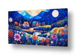 ציורים אורית גפני | ירח מעל הכפר