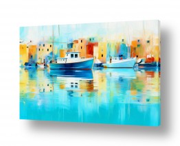 ציורים ציורים מים וים | חגיגת צבעים בנמל