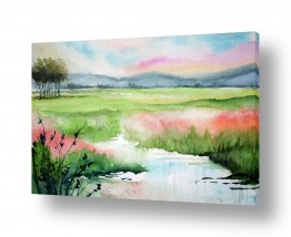 תמונות טבע שדות | נוף ירוק ורוד