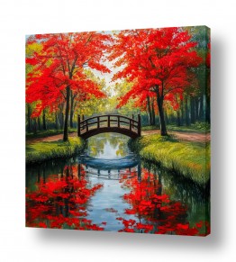 מדבקות קיר מדבקות קיר עלים | אור על גשר הסאקורה