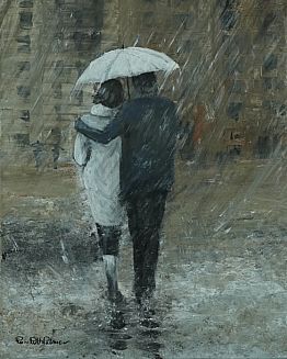 זוג עם מטריה לבנה